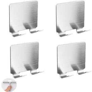 4 Pack All-Purpose Stainless Steel Squeegee Holder Shower Door Hooks Towel Hooks Hanger Organizer for Bathroom Shower Glass Doors Squeegee Cleaner Tool