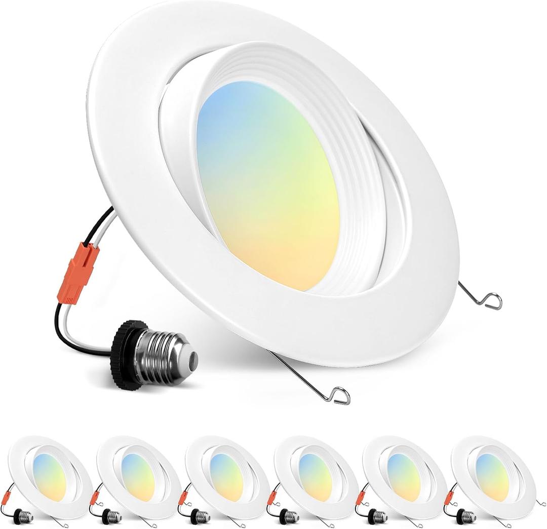 Wembanma 6 inch Retrofit Gimbal LED Recessed Lighting 360 Rotatable Swivel Lights Adjustable Eyeball Downlight Dimmable 5CCT Selectable 2700K-6000K, 1700LM, 15W Retrofit Can Lights, White 6 Pack
