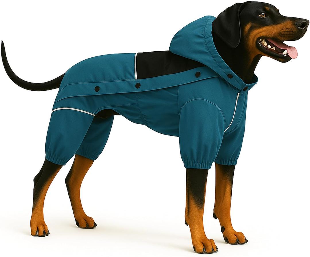 LOVELONGLONG Waterproof Dog Raincoat with Removable Hood  Outdoor Full Body Dog Jacket, Windproof Snowproof Shell Suit  All Season Pet Rain Gear Ocean Teal XL (XL (Back 18"))