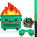 Poen Dumpster on Fire Piata for Birthday Party 15. 75 x 12. 6 Inch Piata with Bat Blindfold Confetti for Baby Shower Photo Props Cinco De Mayo Fiesta Decoration Kids Teens Adults Supplies(Green)