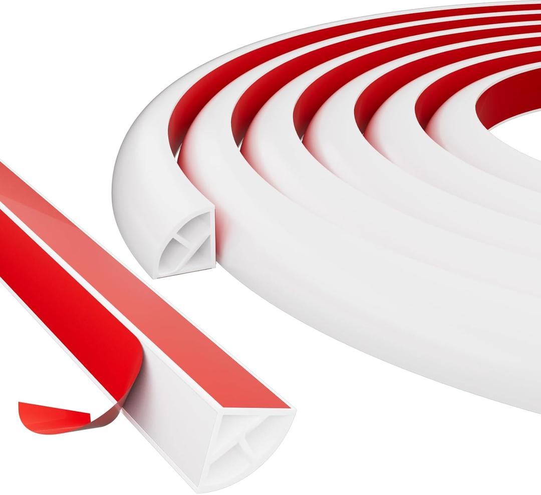 16.4ft/5m Flexible Peel and Stick Quarter Round Molding Trim for Walls,Bendable 1/4 Round Rubber Floor Shoe Molding,Crown Moulding Ceiling Border Trim,Double Adhesive Caulk Strip,White