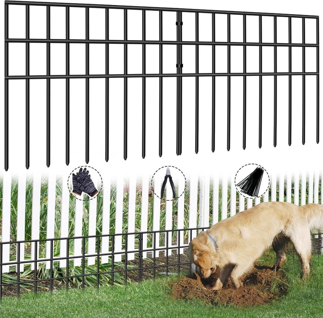 42.5ft(L) x 13in(H) Animal Barrier Fence, 30 Panels No Dig Garden Fence for Dog Rabbit, Rustproof Anti Digging Barrier, Garden Edging Border Ground Defense for Outdoor, Yard, Patio (30 Panels, 42.5ft(L) x 13in(H), Black)