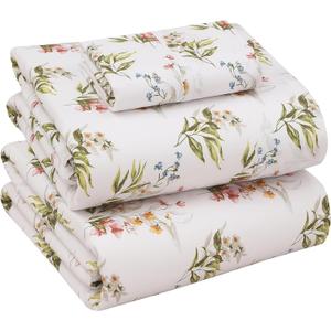 RUVANTI 100% Cotton Sheets  Twin Size Percale Bedding, Cooling & Breathable Floral Design, Durable with a Crisp, Soft & Comfortable Feel, 16" Deep Pocket, 3-Piece Set, Floral Bliss