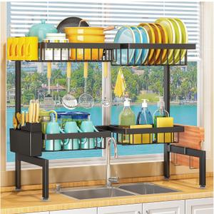 ARSTPEOE 2 Tiers 4 Baskets (one More Than Others) Over The Sink Dish Drying Rack,fits All Sinks (from 24.8" to 35.4"),2-Tier Adjustable Sink Rack,Dishes Rack Kitchen Storage Organizer Space Saving