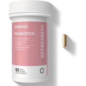 ZOWEAO Women's Dally Probiotics with Cranberry and Ashwagandha 60 Veggie Capsules. Pack of 2