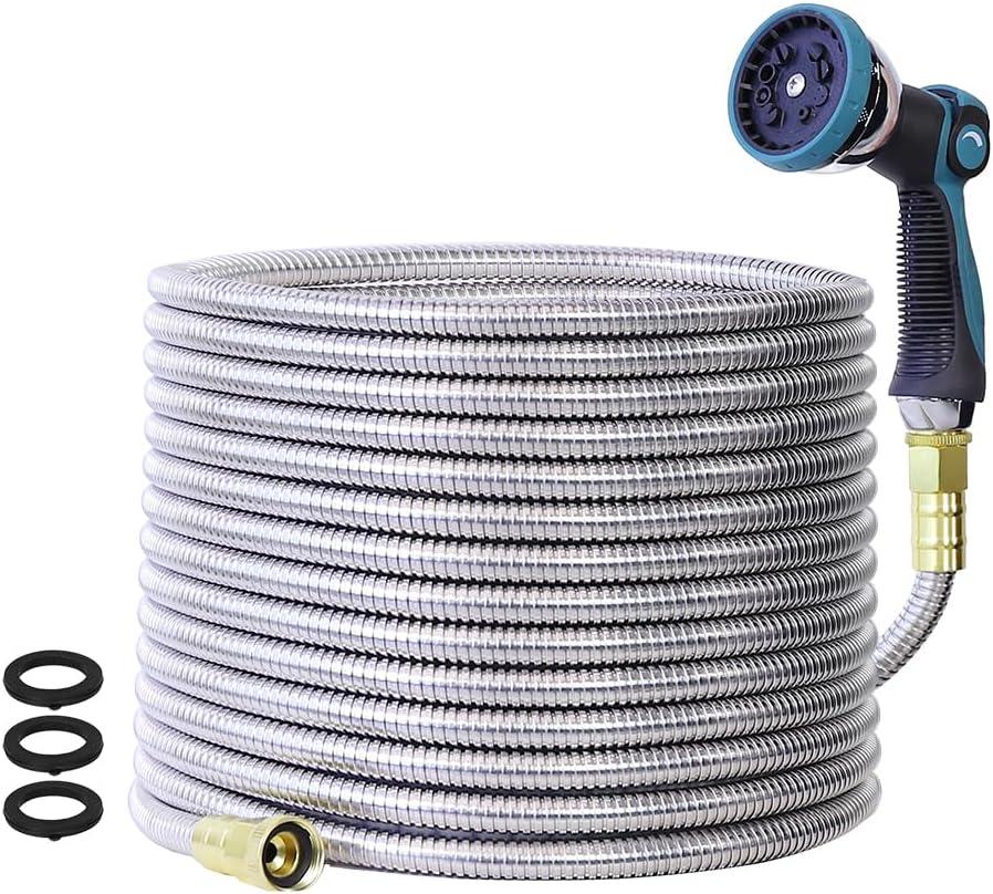 Heavy Duty Garden Hose 50 ft, Non-Expanding Flexible Water Hose, Kink Resistant Lightweight Hybrid Hose, Leakproof Hose Male to Female Fittings