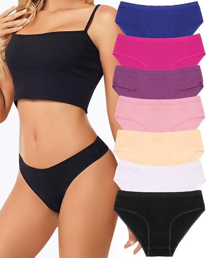 Cotton Underwear for Women Sexy Low Rise Ribbed Breathable Soft Hipster Full Coverage Briefs Cheeky (3X-Large, Multicolor)
