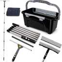 Window Washing Kit with Extension Pole(19–94.5"), Window Squeegee with Extension Pole, High Reach Window Cleaning Kit, 3 Gallon Bucket, Streak-Free Outdoor Window Cleaner, Extra Refills