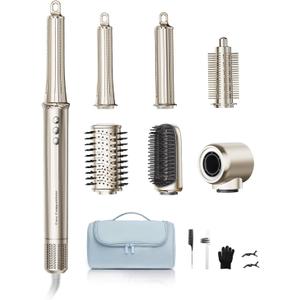 Cosy Companions 6 in-1 Hair Dryer Brush, 150,000 RPM High-Speed Negative Ionic, Blow Dryer Brush for Fast Drying, Hot Air Brush for Curling/Volumizing/Straightening with Travel Bag, Gold