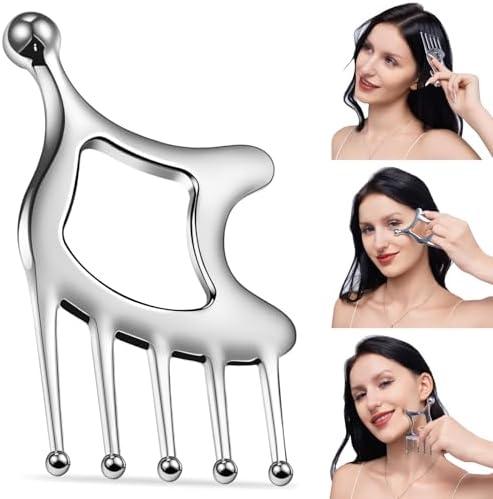 Gua Sha Tool with Handle,5in1 Scalp Massage Tool for Head&Face&Body, Protable Scalp Comb Guasha Tool for Deep Relaxation and Relieving Fatigue & Pain, Acupressure and Trigger Point Tool for SPA