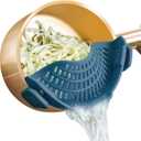 AUOON Clip On Strainer Silicone for All Pots and Pans, Pasta Strainer Clip on Food Strainer for Meat Vegetables Fruit Silicone Kitchen Colander (Fog Blue)