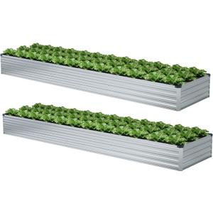 2 Pack 12x4x1FT Galvanized Raised Garden Bed Kit, Outdoor Metal Planter Box for Vegetables, Bottomless Rectangular Gardening Bed with Support Rods, Tool-Free Assembly, Silver