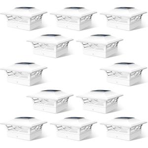 JOFIOS Solar Fence Post Lights, Cap Lights for 4x4/5x5 Vinyl Fence and 4x4/6x6 Wooden Post, Warm White/Cool White Lighting, White Solar Cap Outdoor Waterproof Decorate Garden Pathway Dcek Patio