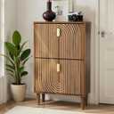 Semiocthome Shoe Storage Cabinet with 2 Flip Drawers, 23.6"(W) Freestanding Shoe Organizer for Entryway with Curves Doors, Narrow Shoe Rack Cabinet with Metal Handles for Foyer, Hallway