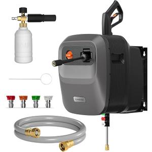 Giraffe Tools Grandfalls Pressure Washer G20B, 2200 PSI 2.4 GPM, Wall Mounted Pressure Washer with 65FT Hose Reel, Wall Mount Power Washer, Dark Silver Giraffe Tools Grandfalls Pressure Washer G20B, 2200 PSI 2.4 GPM, Wall Mounted Pressure Washer with 65FT Hose Reel, Wall Mount Power Washer, Dark Silver