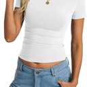 EasyGala Womens Cotton Boat Neck Short Sleeve Shirts Summer Crop Tops Basic Going Out Tee Fashion Y2K Outfits 2026 (White, XS)