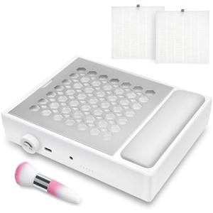 Madenia Powerful Nail Dust Collector - Brushless Quiet Vacuum Suction Fan Extractor with Hand Pillow 2 Filters 1 Brush, Nail Dust Cleaner Machine for Acrylic Gel Nail Polishing Nail Tech Use, White