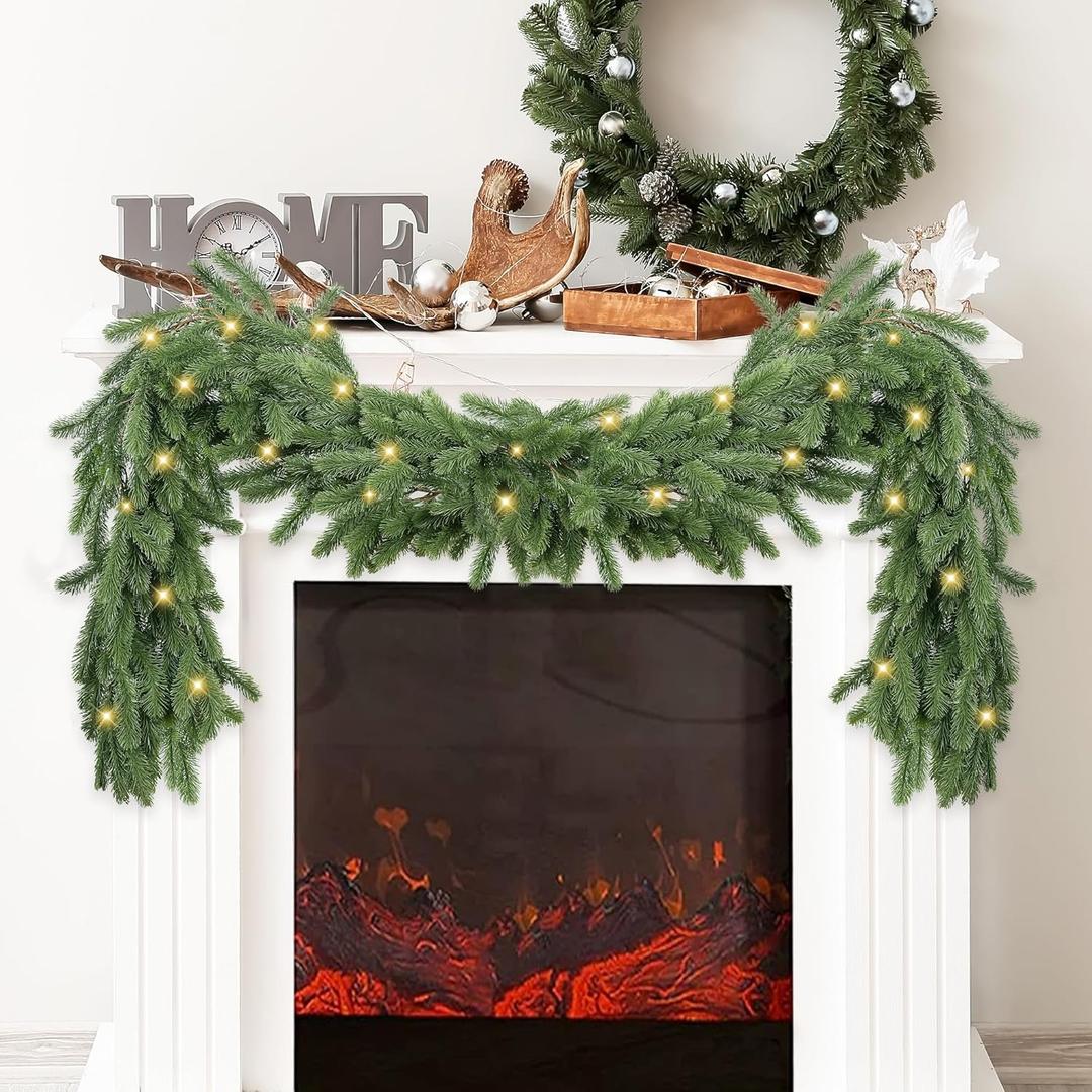 Sggvecsy 6.2Ft Christmas Norfolk Pine Garland Realistic Touch Artificial Pine Greenery Garland for Table Wall Mantle Indoor Fireplace Home Holiday Winter Xmas Decoration (2 Pack)