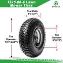 13x5.00-6 Lawn Mower Tubeless Front Tire & Wheel Assembly 4 Ply Tubeless, Compatible with John Deere 100 & 300 Series Riding Mowers with 3" Offset Hub