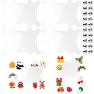 4 Badge Buddy Pin Holders with 20 Locking Pin Backs, 9 Holes Acrylic Pin Holder, Compatible with Both Horizontal and Vertical ID Badges for Nurses, Students, Employees