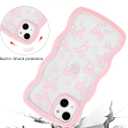 Aitipy for iPhone 14 Plus/15 Plus Case, Wavy Frame Cute Ribbon Bowknot Pattern Aesthetic Transparent Back Soft TPU Shockproof Phone Case for Women Girls, Pink