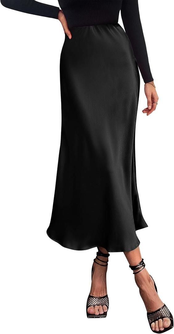 PRETTYGARDEN Women's Satin Skirts Dressy Casual 2026 Fall High Waisted Cocktail Wedding Flowy Elegant A Line Midi Skirt
