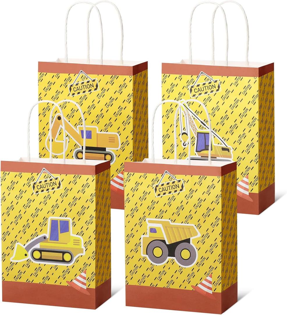 Spakon 24 Pcs Construction Goodie Bags Construction Birthday Party Favors for Kids Boys Dump Truck Candy Treat Gift Storage Party Supplies Tote Bags Birthday Baby Shower