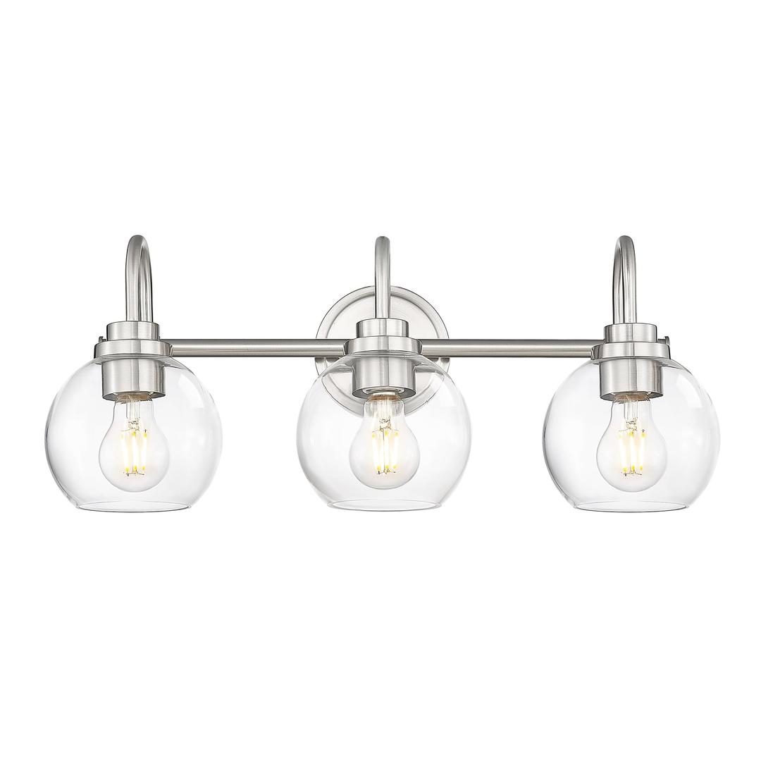 3-Light  Bathroom Vanity Light, Brushed Nickel Vanity Light with Clear Glass Shade, Farmhouse Bathroom Vanity Light Over Mirror for Powder Room Bath 