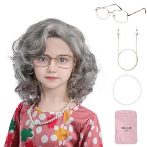 MUPUL Old Lady Wig For Kids Grandma Wig For Kids 100 Days Of School Costume For Girls