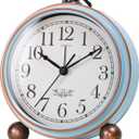 AYRELY 5.3" Vintage Analog Alarm Clock, Battery Operated Metal Desk Clock, Retro Table Clock with Light for Living Rooms, Bedrooms, Shelf, Home Decor (Blue)