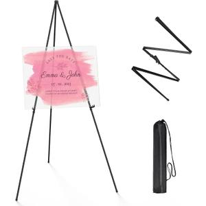Thicken Display Easel Stand for Wedding - 63" Instant Tripod Collapsible Portable Sturdy Floor Easel - Easy Folding Adjustable Poster Metal Stand for Signs, Display Show, Artist, Art, Painting - Black