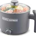 Elite Gourmet NOODLE EXPRESS Hot Pot, Prepare Ramen, Rice, Soups, Stews, Boil Water, Stainless-Steel Interior, Glass Lid, High/Low/Off Settings, Grey (1.3 Quarts)