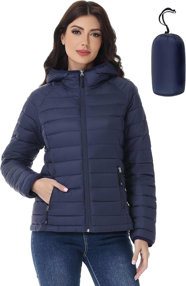SLOW DOWN Womens Packable Puffer Jacket, Lightweight Puffer Jacket with Hood, XXL