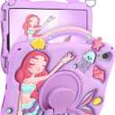 Boaretiu for iPad mini 6 Case/Mini A17 Pro Case - 3D Cute Cartoon Mermaids Girls Teens Soft Silicone for iPad mini 7/6 8.3 Inch Tablet Cover with Strap & Rotating Stand (Purple)