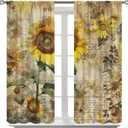 Sunflower Curtains, Country Style Sunflower Wood Window Decor for Living Room Bedroom Yellow Floral Farmhouse Country Curtains 2 Piece Set, 42x45 Inch