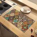 Artbloss Dish Drying Mat Mexican Absorbent Coffee Mat Rubber Backed Moroccan Soft Silicone Kitchen Dish Draining Mat for Kitchen Bathroom Coffee Bar (Rhombic, 12 x 16 Inches)