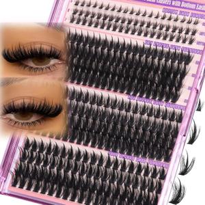 2 x Volume Lash Clusters Spikes Cluster Eyelash Extensions 60D 80D 100D Thick Spiky Individuals Lashes 5-19mm Mega Wispy Eyelash Extension Fluff DIY D Curly Lash Extension with Bottom Lashes 296Pcs