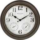 Presentime & Co. 26" Clifton in/Outdoor Farmhouse Clock with Thermometer & Hygrometer as All in One Weather Station, Farmhouse Wall Art and Timepiece for Home Decoration, Grey Oak Finish