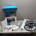 Nostalgia Snow Cone Shaved Ice Machine - Retro Cart Slushie Machine Makes 48 Icy Treats - Includes Metal Scoop, Storage Compartment, Wheels for Easy Mobility - White, Blue