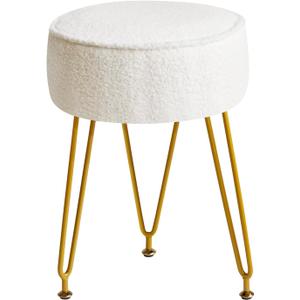 IBUYKE Teddy Velvet Round Footrest Stool Ottoman, Makeup Vanity Stool Side Table, Velvet Dressing Table Seat, Pouf Couch Stool, for Living Room Bedroom, White WBD009W, 12.6"D x 12.6"W x 17.3"H