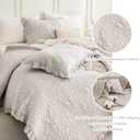 QSH Light Wheat Stonewashed Cotton Oversized King Quilt Bedspread Set(128"x120"),3PCs Farmhouse Ruffled Bedspread California King,Shabby Soft Lightweight Crinkled Quilt Coverlet Bed with Pillow Shams, Oversized King Plus