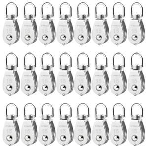 24 Pack M15 Single Pulley Block, 304 Stainless Steel Wire Rope Cable Pulley, Heavy Duty Swivel Pulley Wheel Hanging Wire Towing Wheel for Lifting, Pulleys for Rope