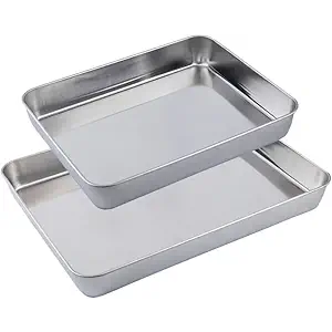 ONNESOL 2Pack Stainless Steel Deep Baking Pan Set (12" & 16") – Uncoated NonToxic Heavy Duty Metal Bakeware – Roasting Pans for Lasagna, Brownies, Bread, Cakes – No Warping, Dishwasher Safe