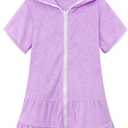 LUCKYGAL Big Girls Swim Coverup Kids Beach Cover up Terry Beach Pool Wraps, Size 12 13 Purple