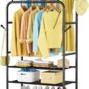 Furologee Clothes Racks for Hanging Clothes, Double Rods Clothing Rack with 3-Tier Storage Shelves, Rolling Garment Wardrobe with Wheels, Portable Free Standing Closet for Bedroom, Laundry Room, Black