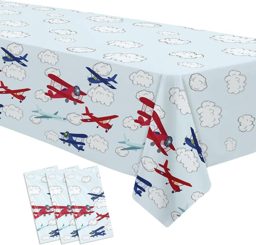 Airplane Party Decorations Tablecloth Boy's Birthday Baby Shower, 3 Pack Disposable Aviation Theme Airplane Birthday Party Supplies Tablecover, 55in x 86in