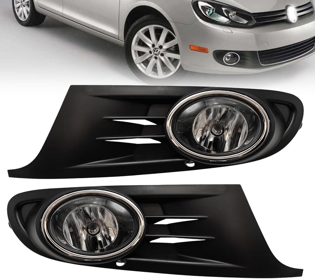 Fog Lights Fit For MK6 2010-2014 Golf Jetta TDI Sportwagen Chrome Black Bezel Kit (OE Style Clear Lens Bulbs, Bezels)
