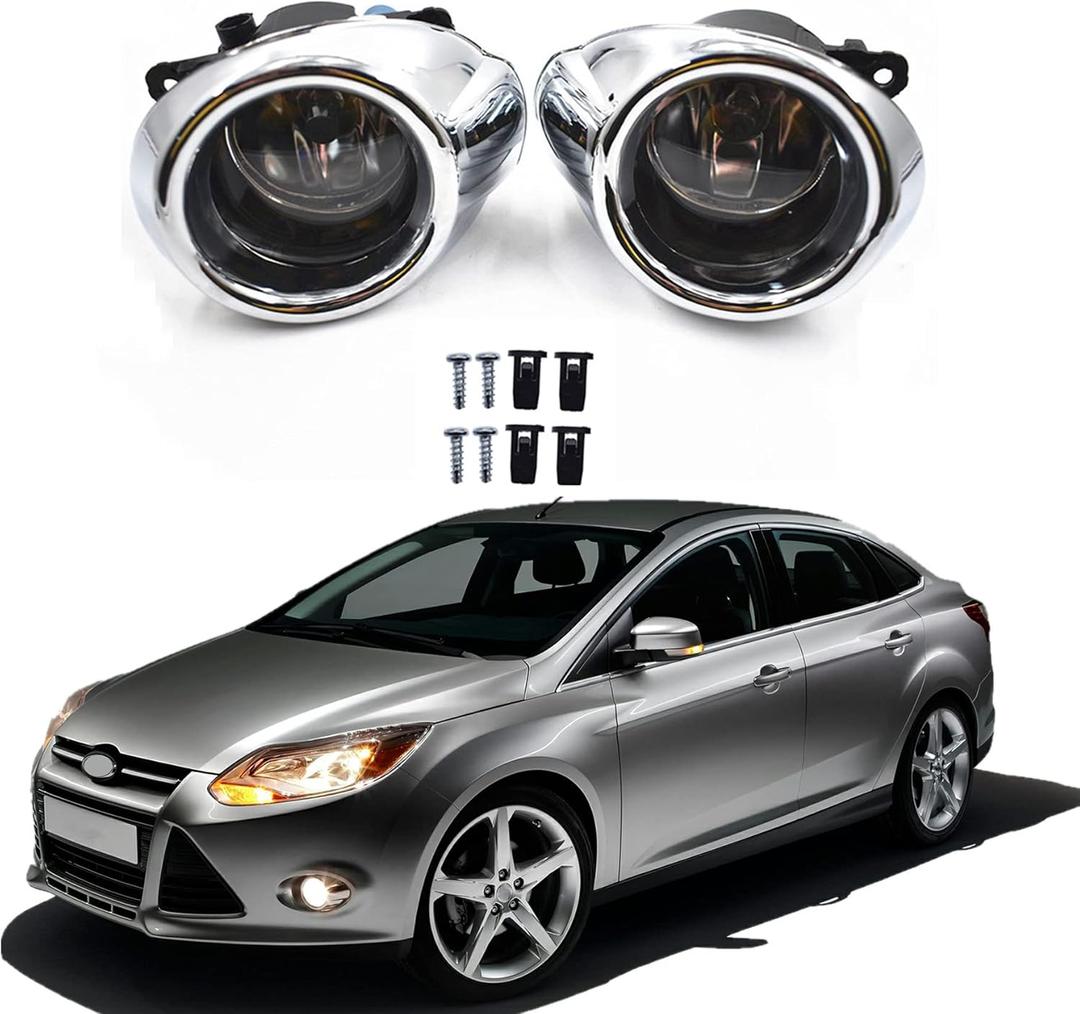 munirater 1 Pair of Clear Lens Driving Fog Lights Bumper Lamps with Bulbs Replacement for Fo-cus S/SE/SEL/Titanium 2012-2014 models