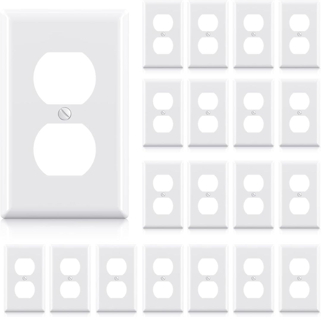 AIDA 1-Gang Duplex Wall Plate, Unbreakable Polycarbonate Covers with Color-matched Screws, UL Listed for Standard Size Outlets, (20 Pack, Glossy White)