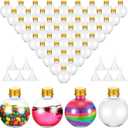 48 Pcs Plastic Potion Bottles with Caps 3.4 oz Round Sand Art Bottles Spherical Clear Plastic Containers Cocktail Ornament Balls for Halloween Christmas Party Favor (Gold, Aluminum Cap)